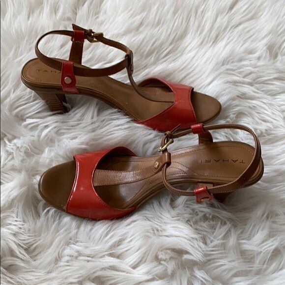 Tahari | Betsy T Strap Orange & Brown Pumps | 7 - Picture 1 of 6